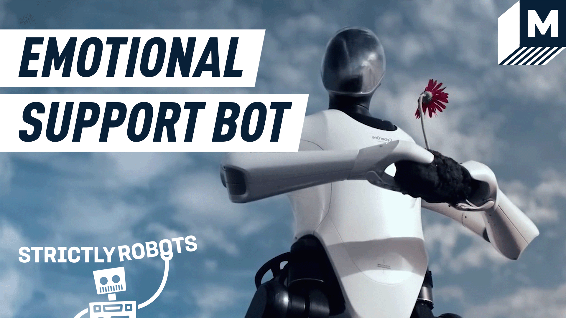 CyberOne hummanoid robot holding a red flower