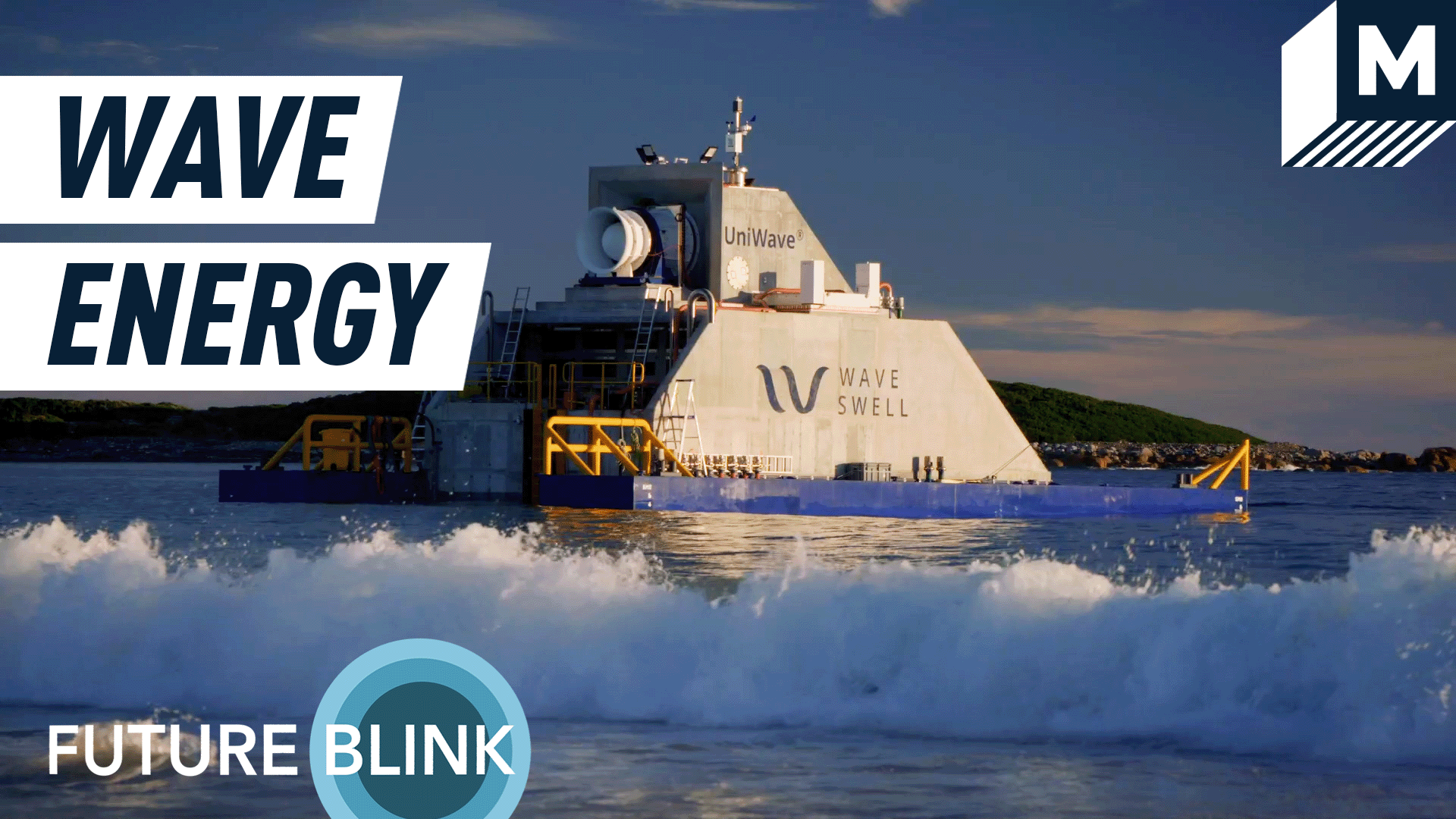 Wave Swell Energy's UniWave200 device sitting off the beach while waves roll in.