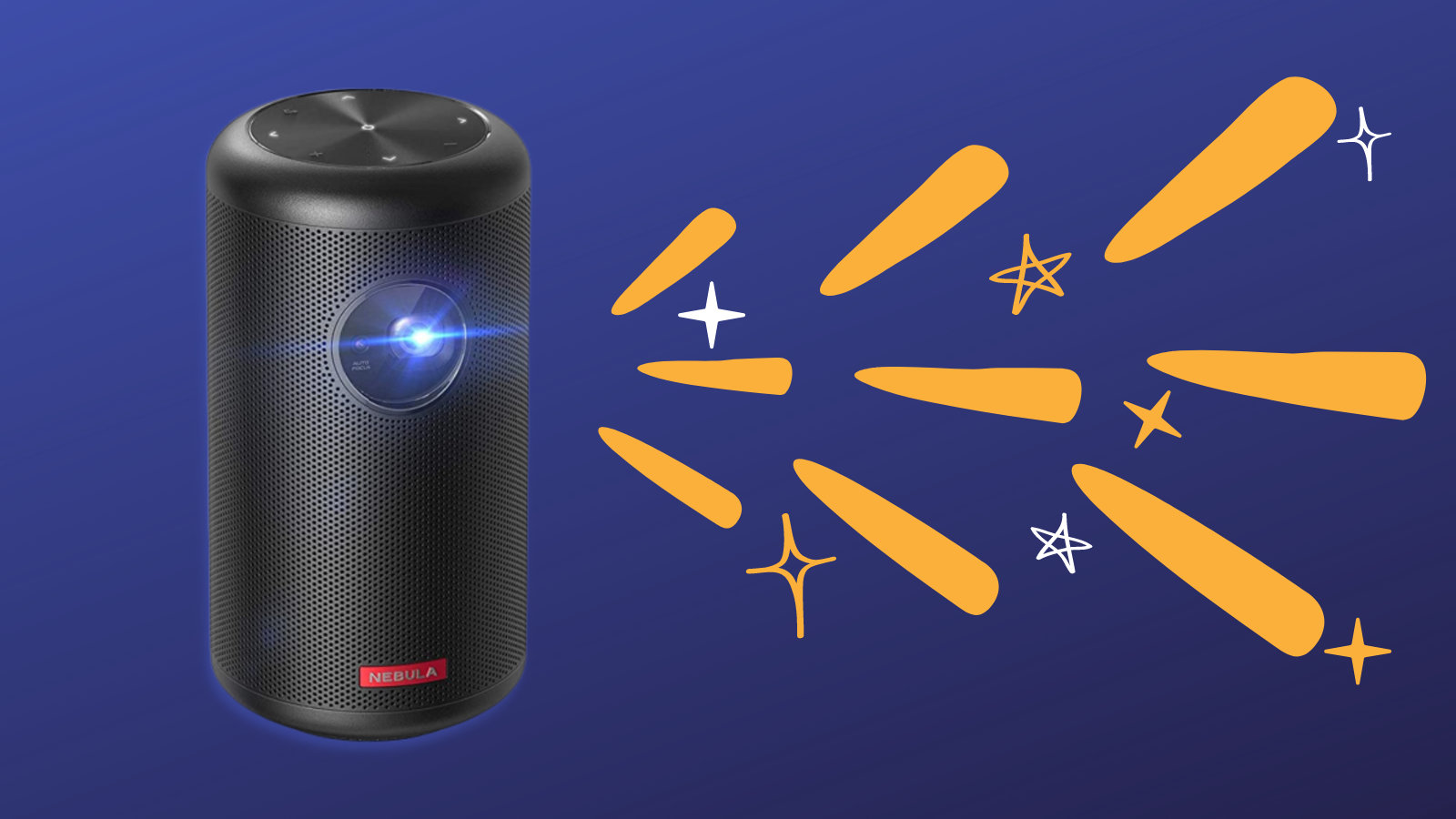 anker nebula capsule II speaker in black with illustrated light rays coming out