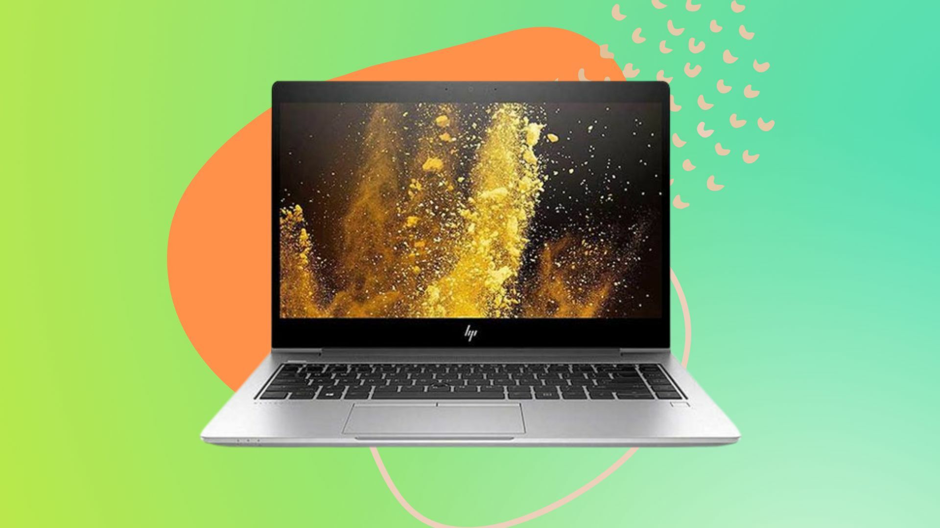 Laptop from the Microsoft Office Pro for Windows 2021 + HP EliteBook + Certificate Course Bundle on a colorful background.