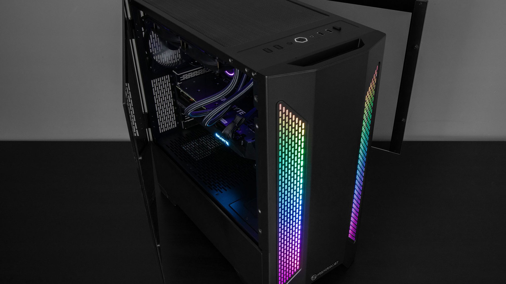 NVIDIA's RTX Studio PC with rainbow lights.