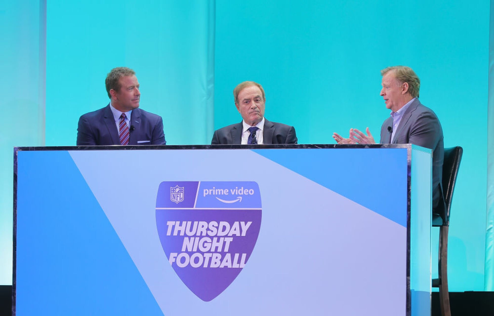 Kirk Herbstreit, Al Michaels, and Roger Goodell