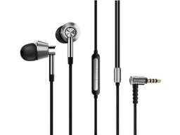 1MORE Triple Driver In-Ear Headphones Silver on white background.