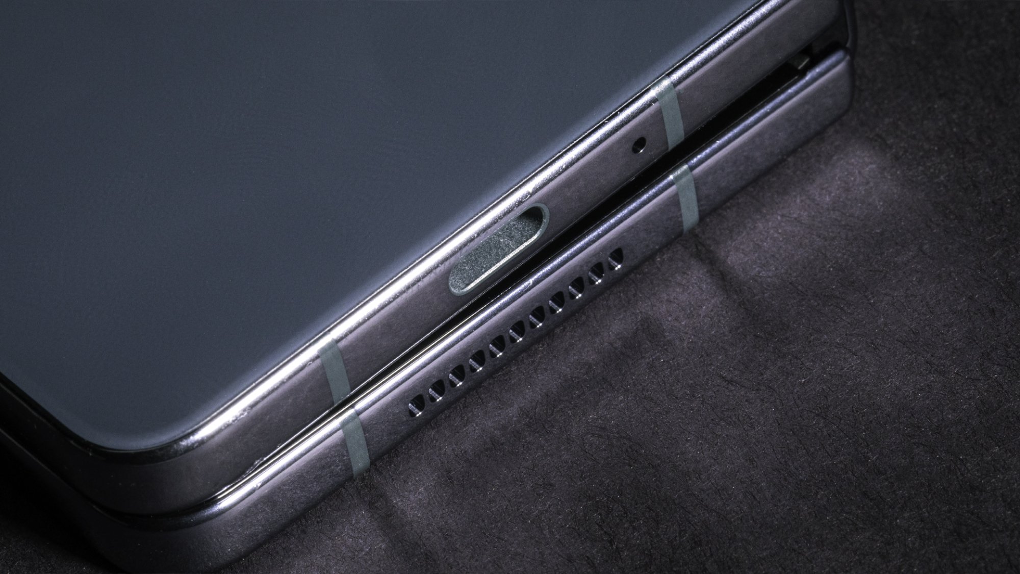 Samsung Galaxy Z Fold 4 folded with USB-C charging port visible