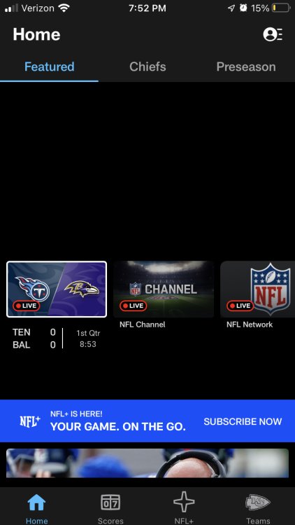 NFL app mobile interface