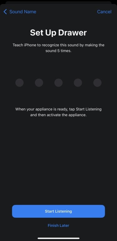 A screenshot of the custom sound screen. The user is asked to play the sound 5 times.