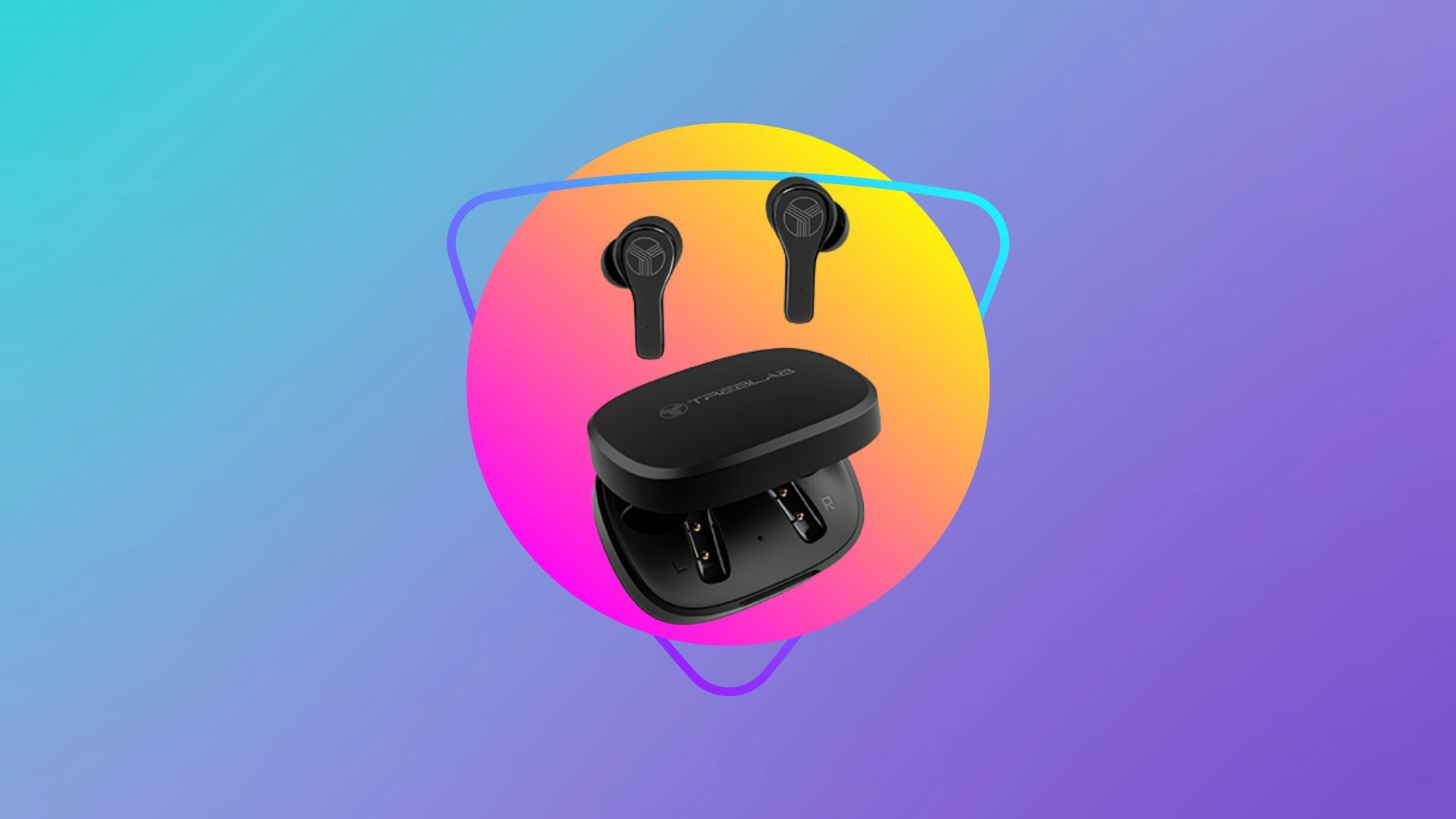 TREBLAB WX8 True Wireless IPX8 Waterproof Earbuds on a colorful background.