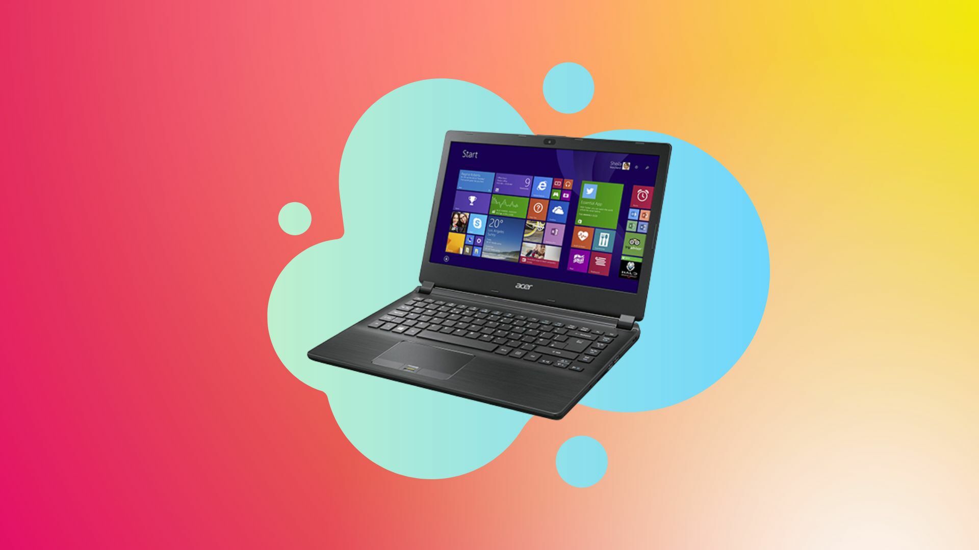 Refurbished Acer Travelmate P446 on a colorful background.