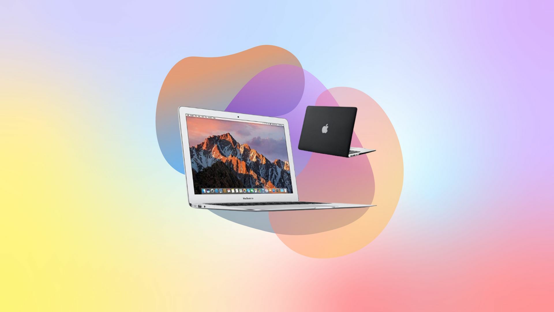 Refurbished 13.3-inch MacBook Air on a colorful background.