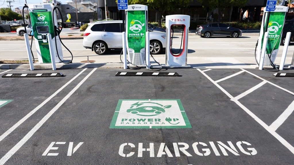 EV chargers in front of parking space