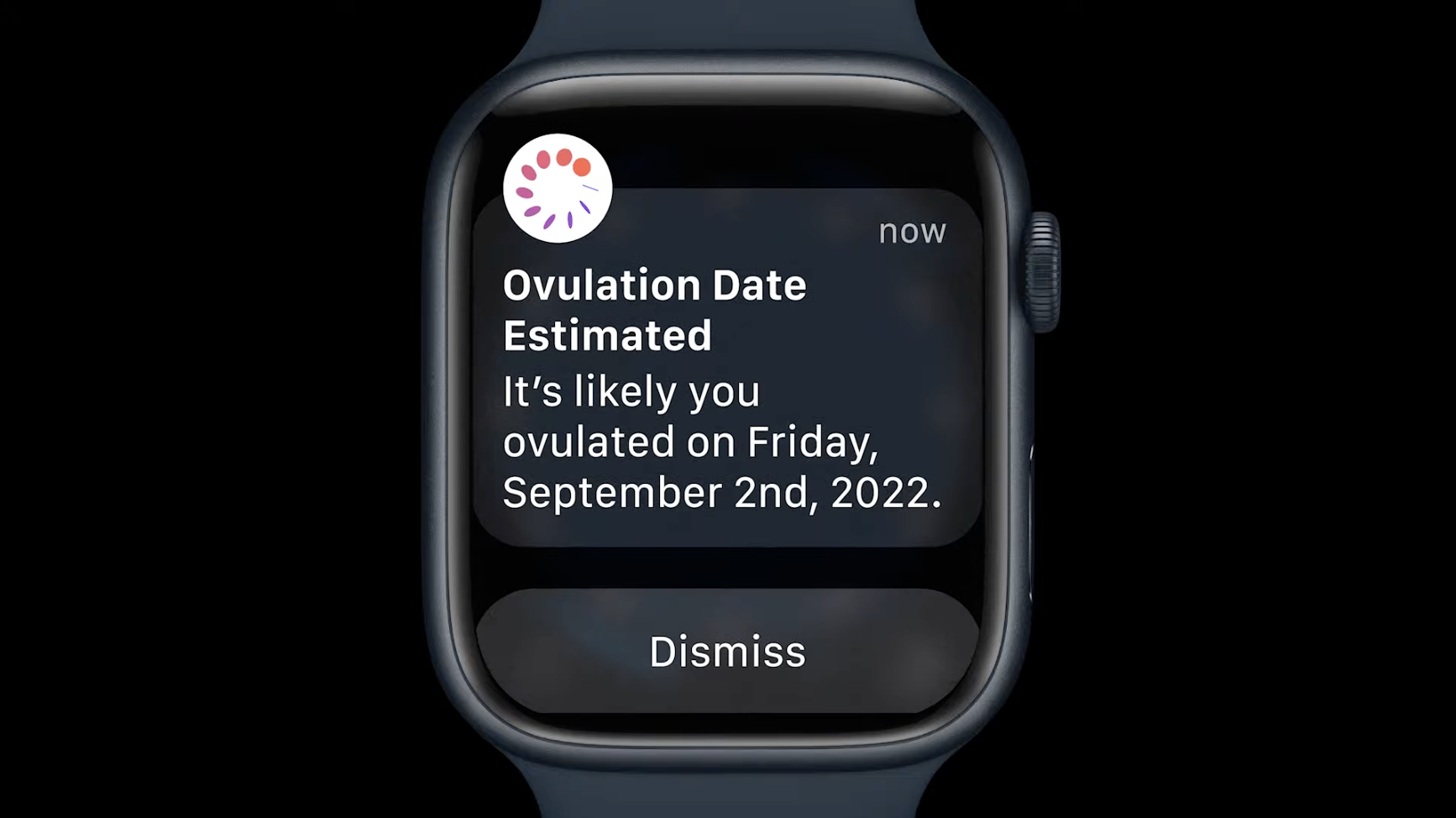 An Apple Watch Series 8 receives a push notification that reads 