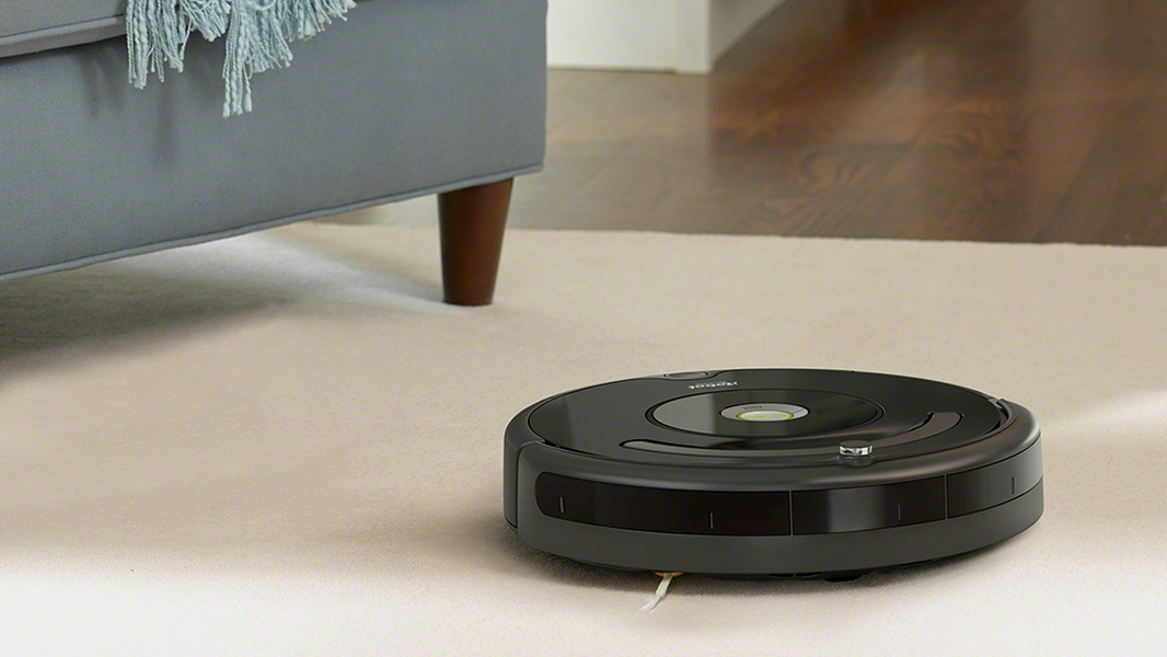 A robot vacuum on the floor
