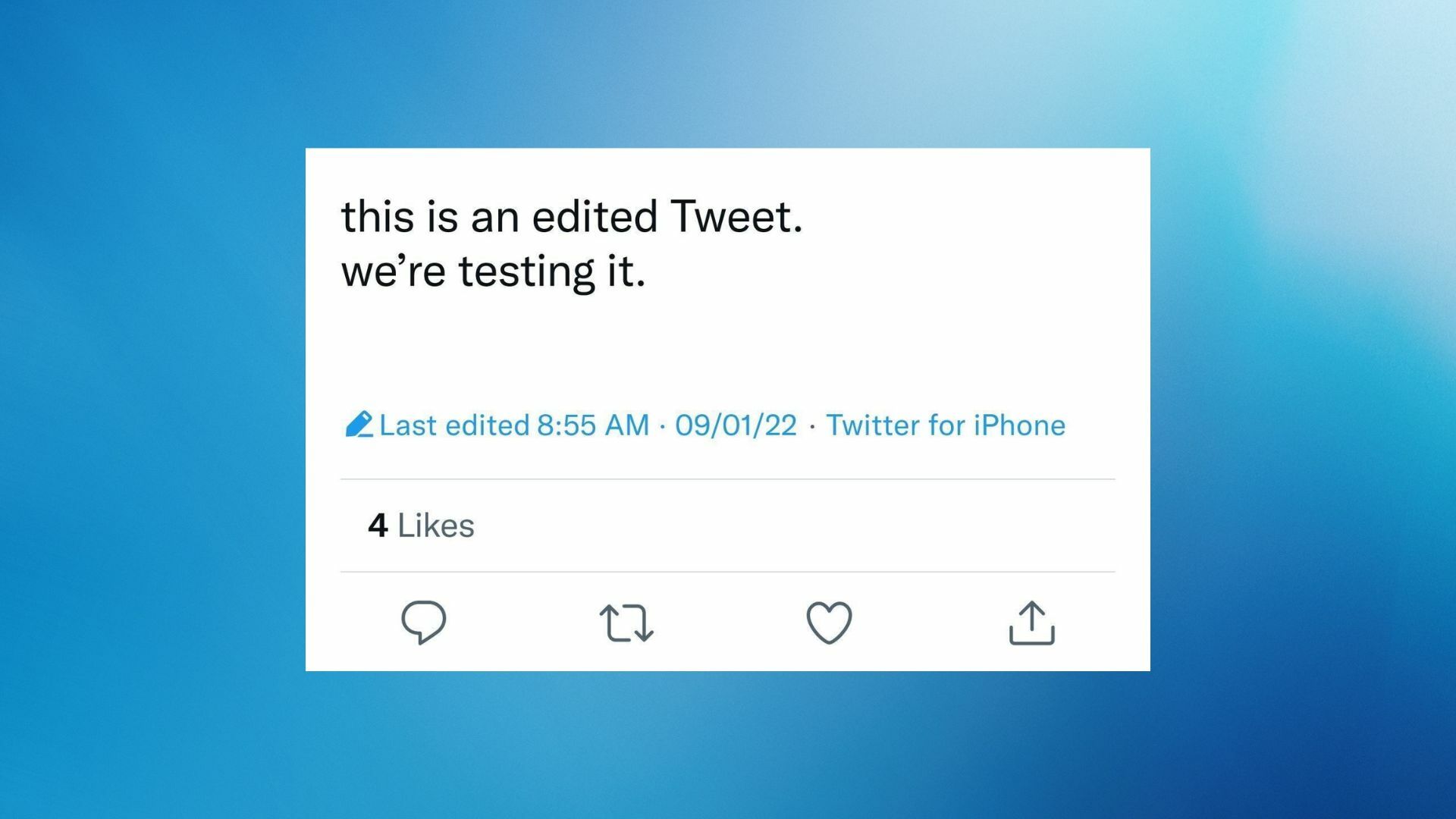 Tweet showing the edit button feature against a blue background
