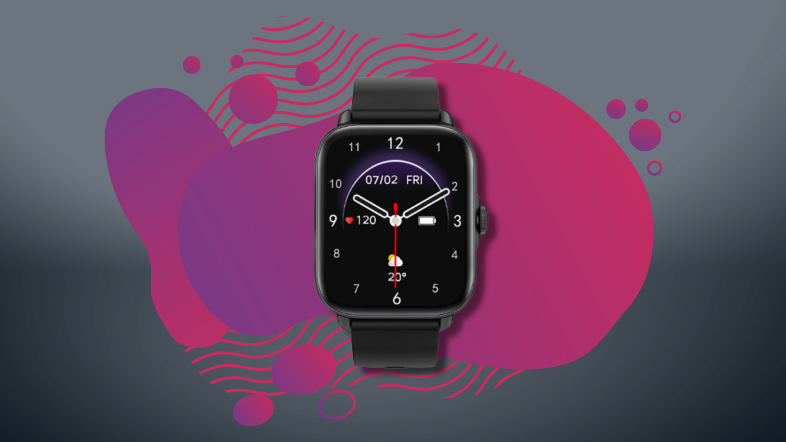 chronowatch c-max smartwatch in black against a pink and gray background