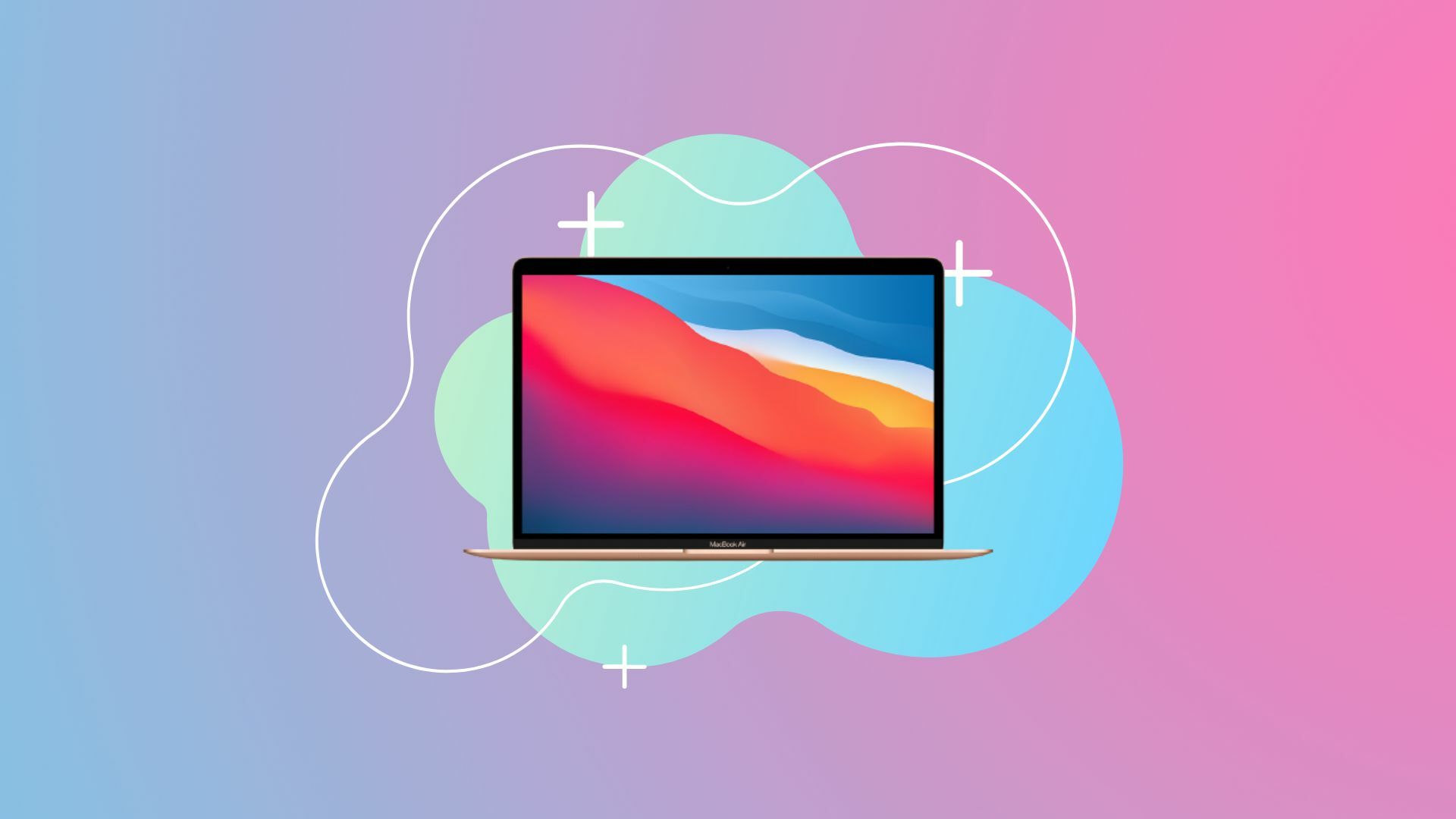 Refurbished 2013 MacBook Air on a colorful background.