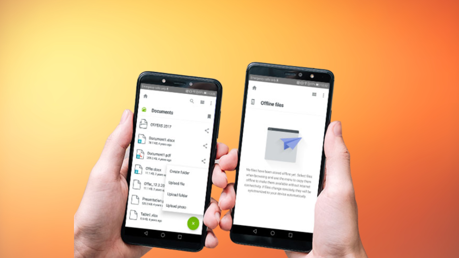 two hands holding phones with koofr cloud storage app open