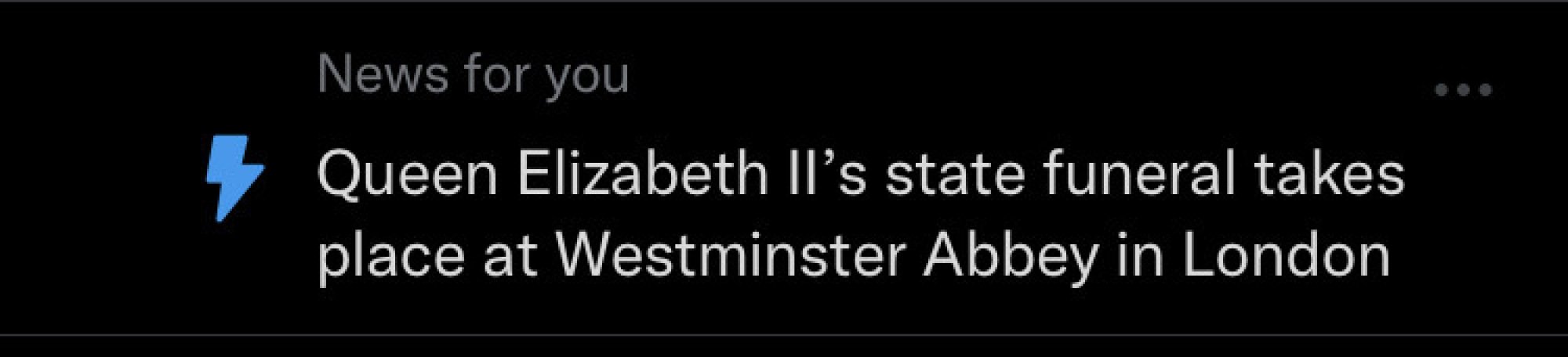 Twitter notification about Queen Elizabeth II's state funeral