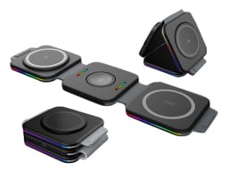 Three-in-One Foldable Magnetic Wireless Charger on a white background.