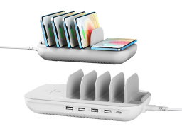 Five-Port Desktop Wireless Charger Station on a white background.