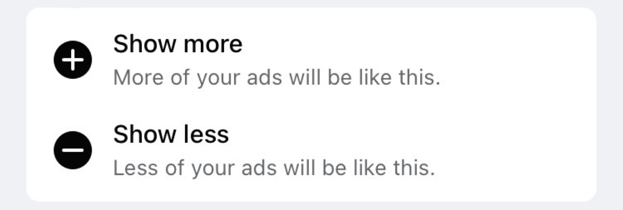 Facebook show less ads button