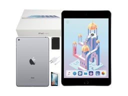 Apple iPad Mini 4, 128GB (Refurbished: WiFi + 4G Unlocked) & Accessories Bundle on a white background.
