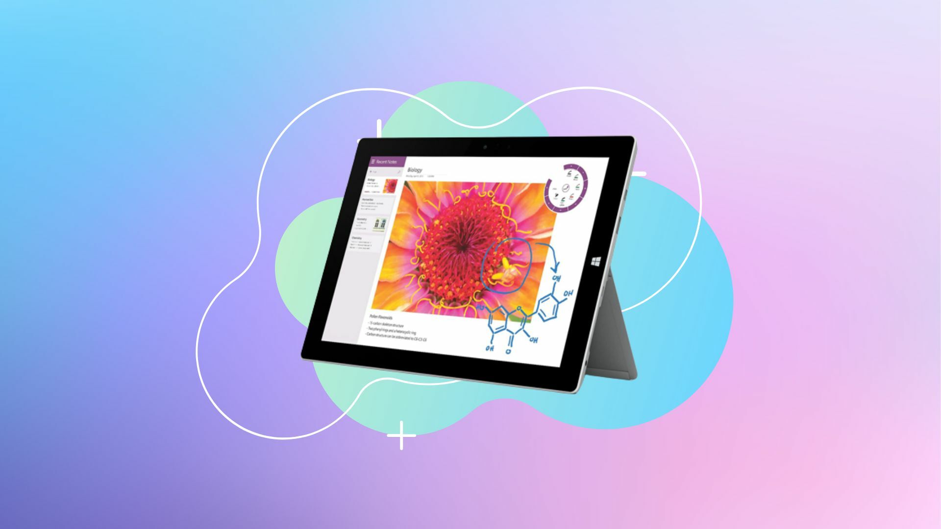 Refurbished Microsoft Surface 3 on a colorful background.