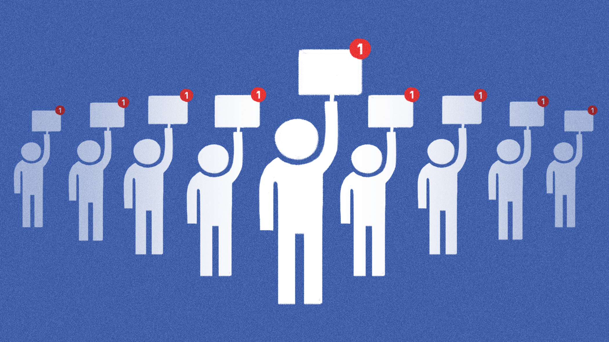 A group of people holding up Facebook pages