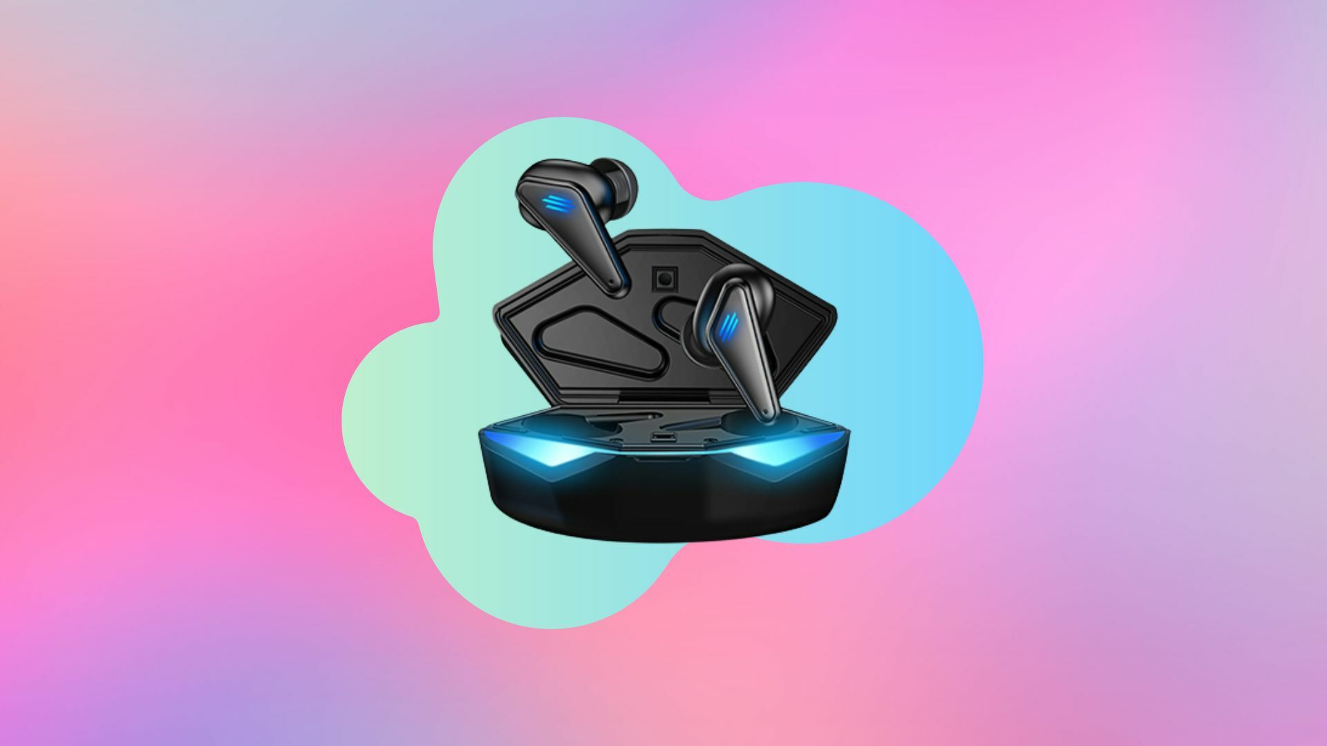 Innodude Gaming Wireless Earphones on a colorful background.