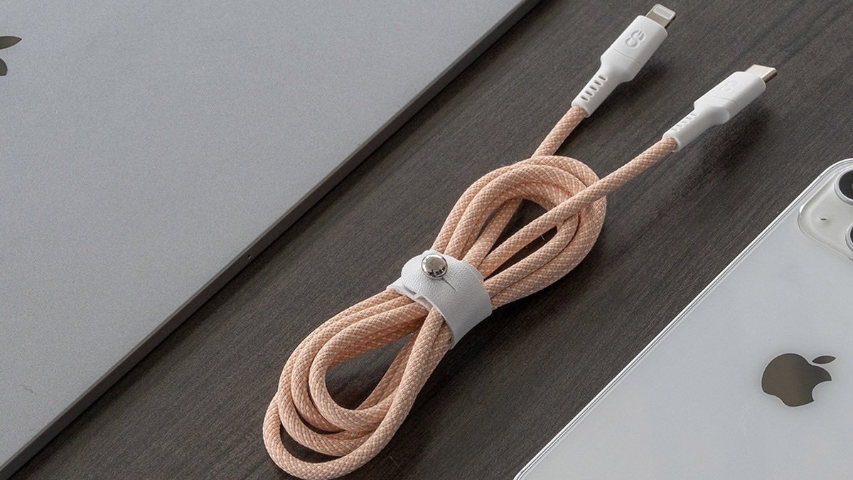 Pink VIBRANCE™ Lightning to USB-C cable on a table.