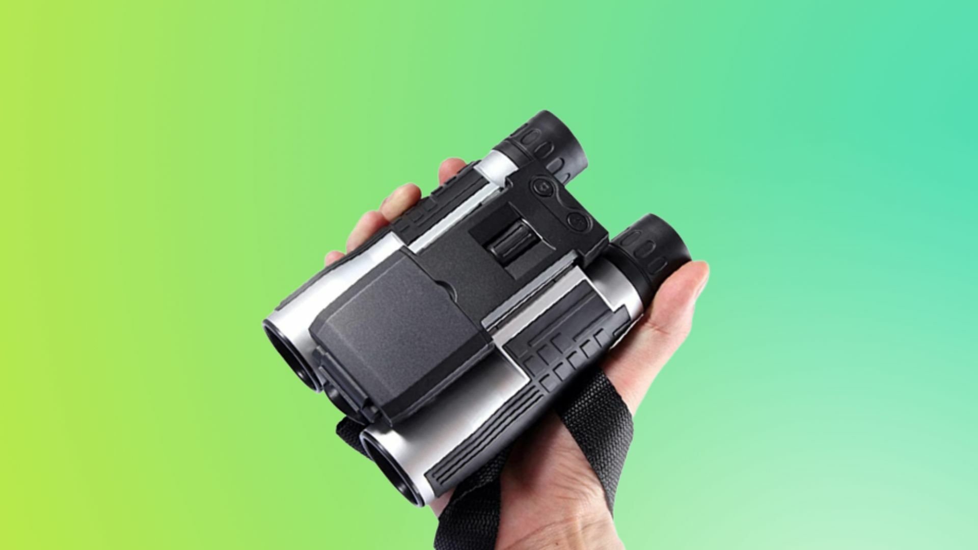 HD Digital Camera Binoculars on a colorful background.