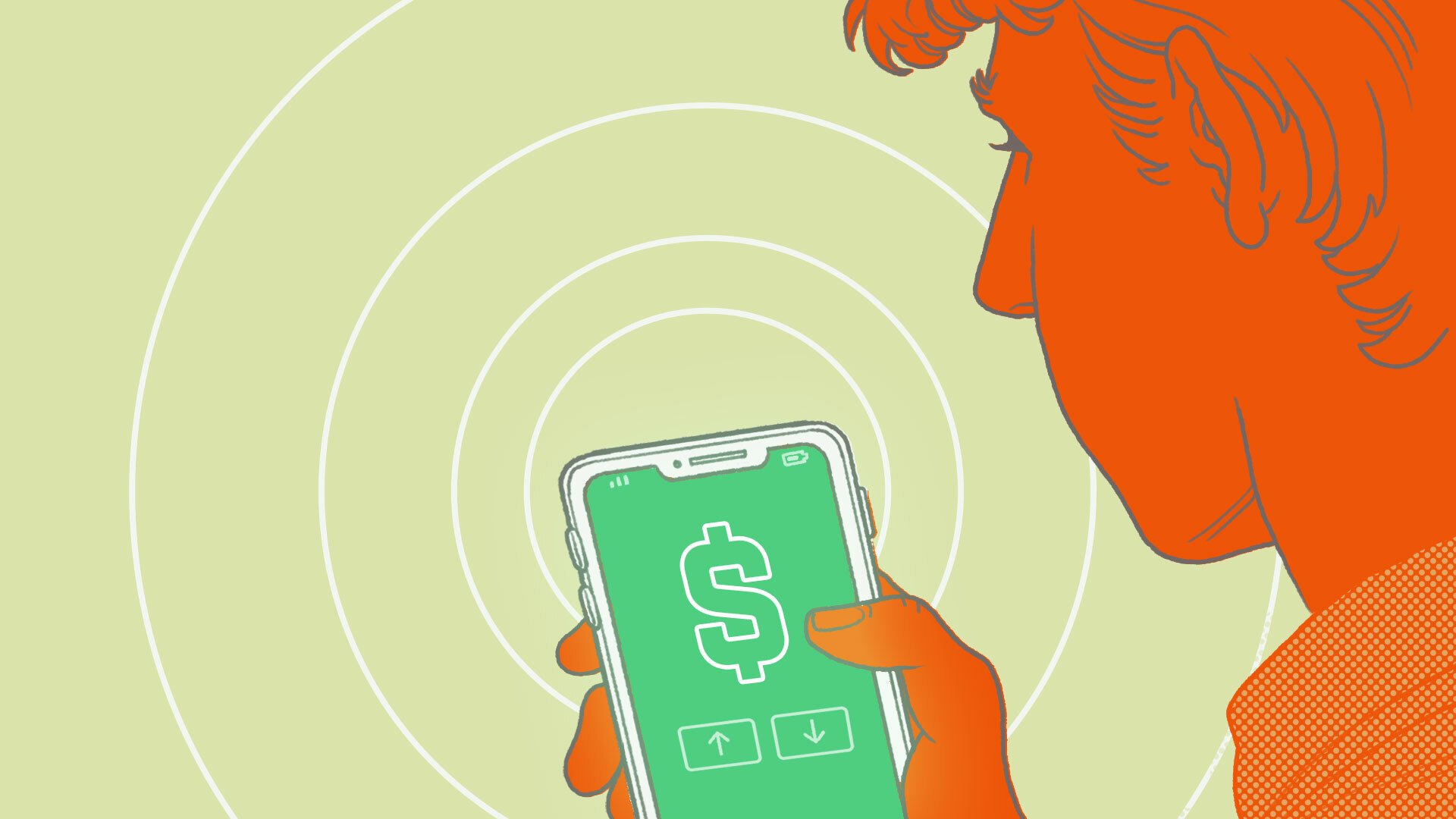 Illustration of a person looking at a screen with money on it