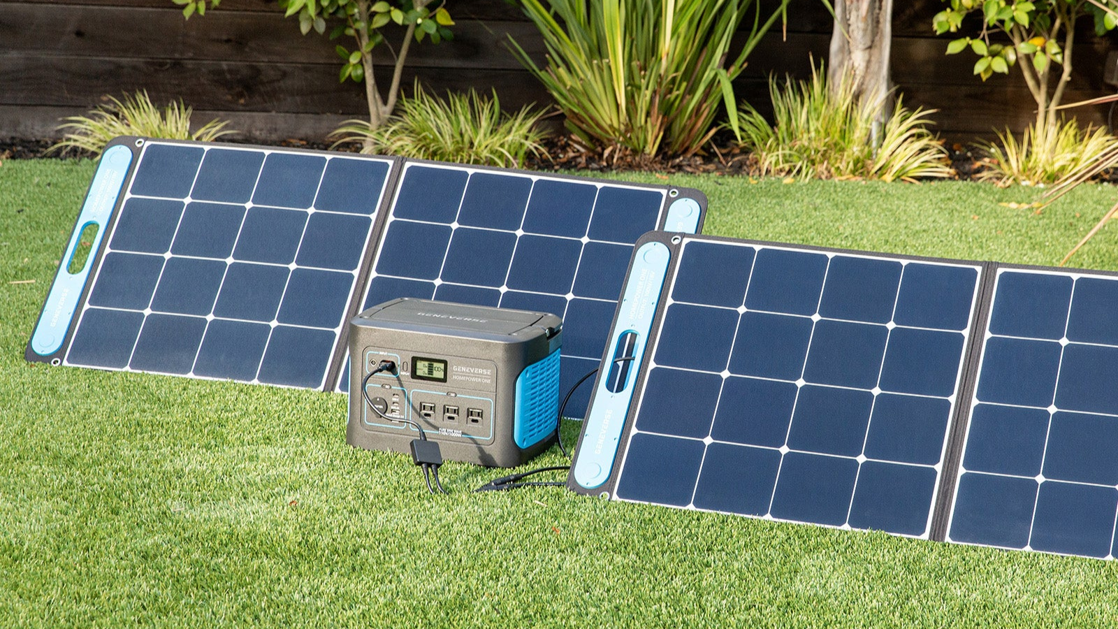 geneverse solar generator and solar panels in grass