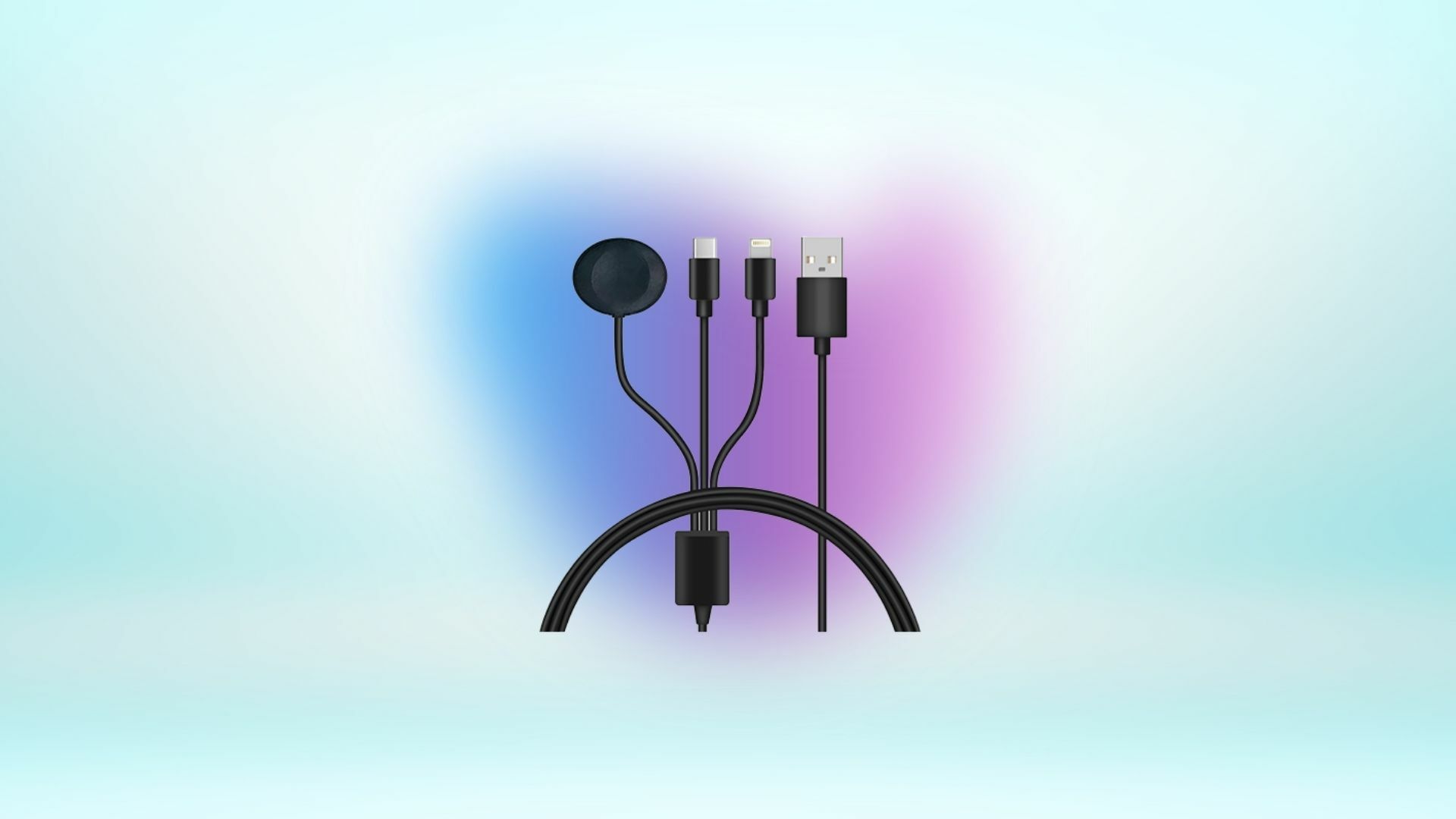 3-in-1 USB-C, iPhone, and Apple Watch Cable on a colorful background.