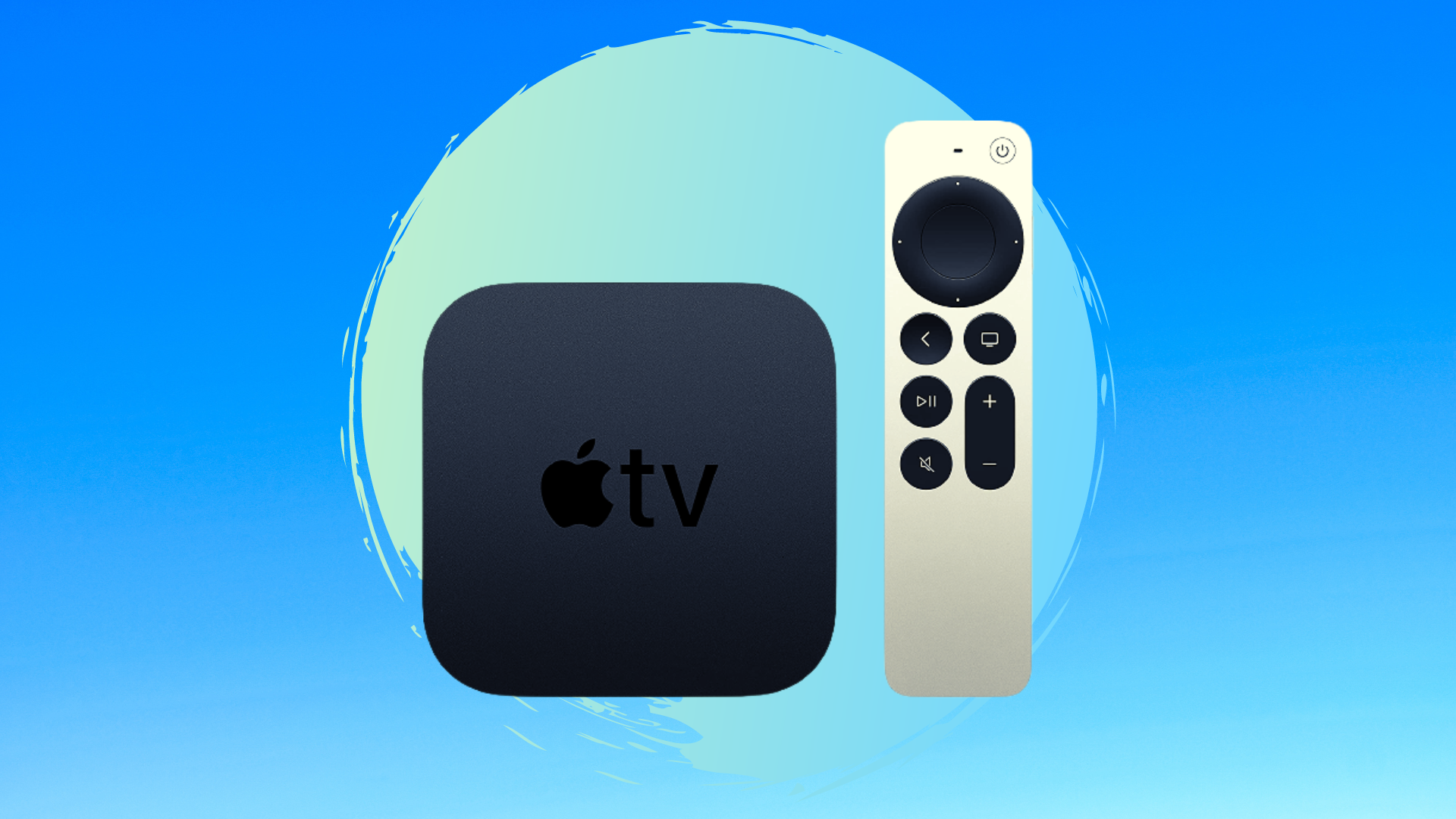 2021 Apple TV 4K with Siri remote with blue background