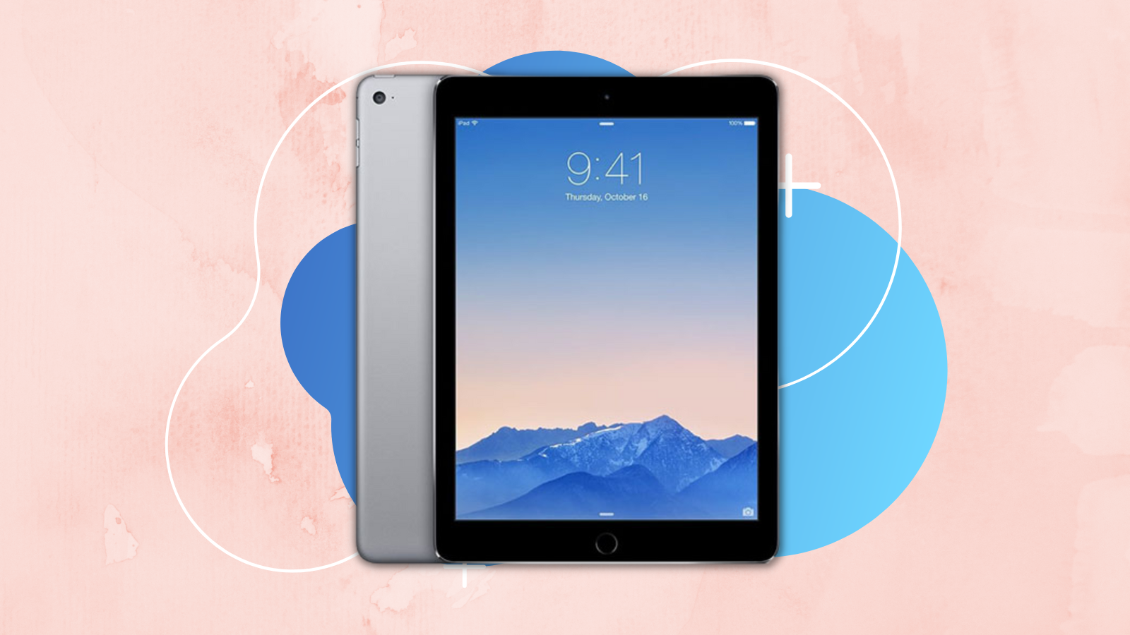 refurbished ipad air 2 with pink and blue background