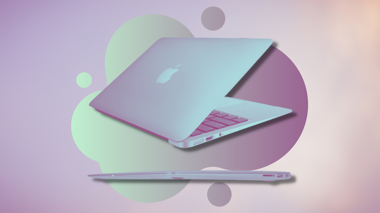 macbook air with purple and blue shading and background