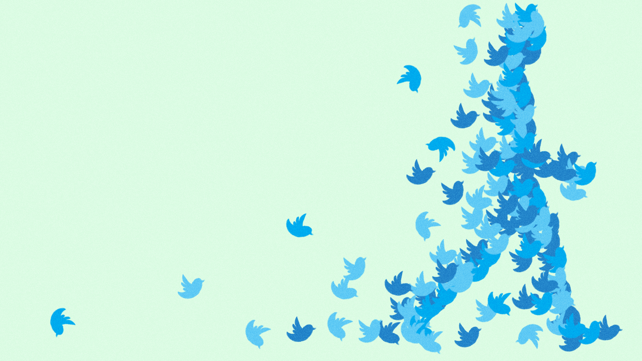 A stylize illustration of person made of many Twitter bird icons