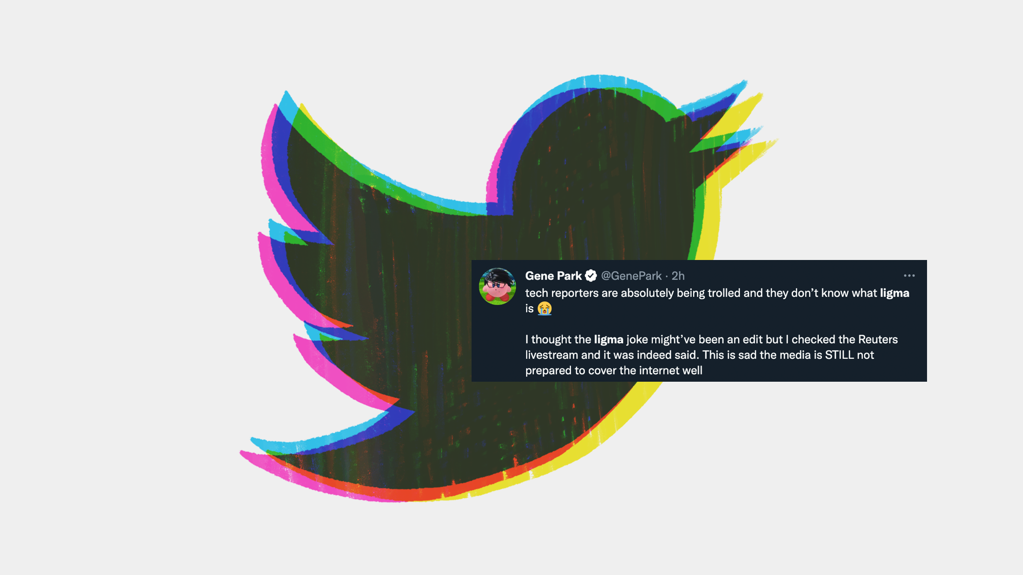 illustation of twitter bird with tweet about ligma