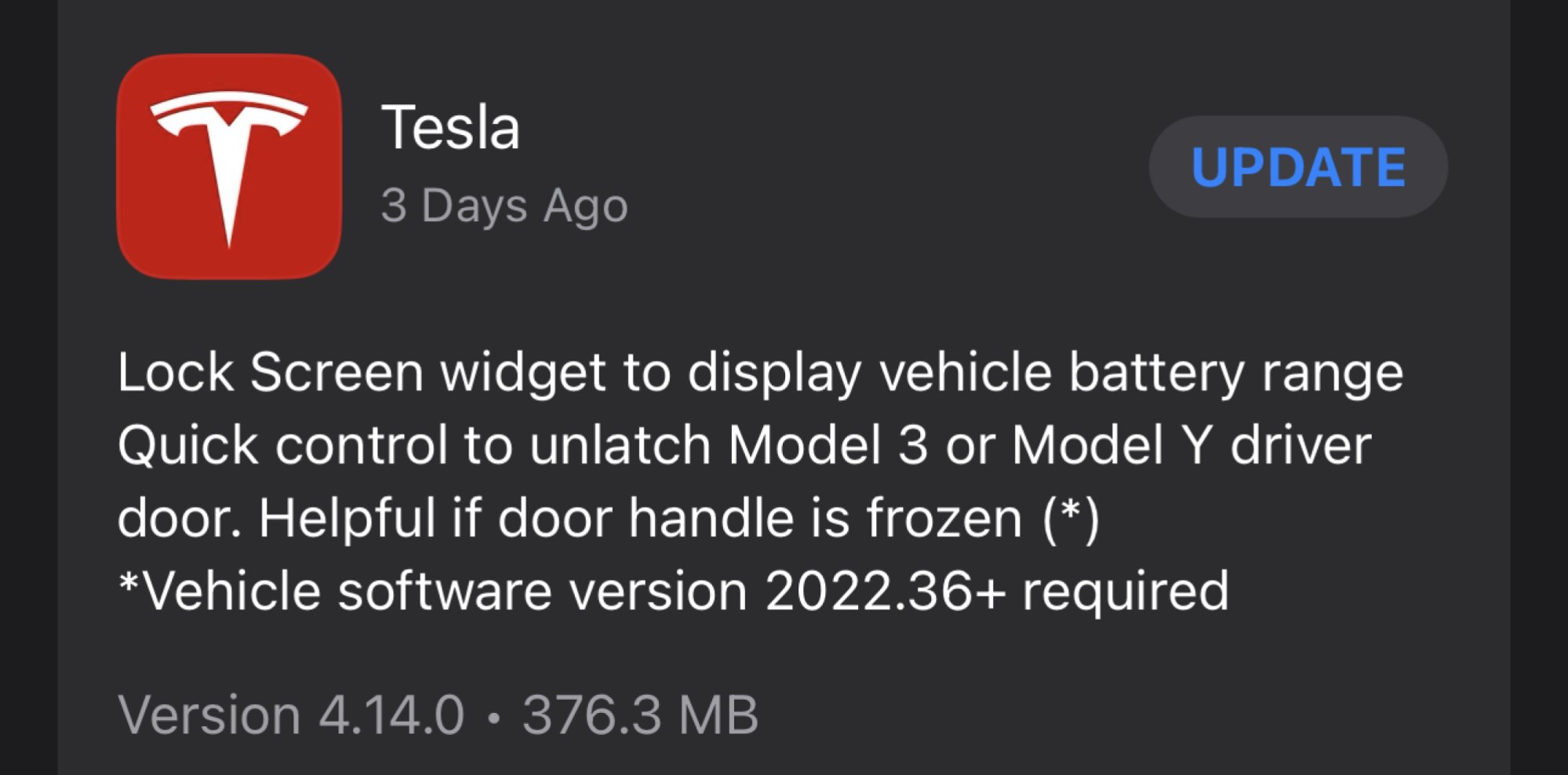 Tesla app release notes