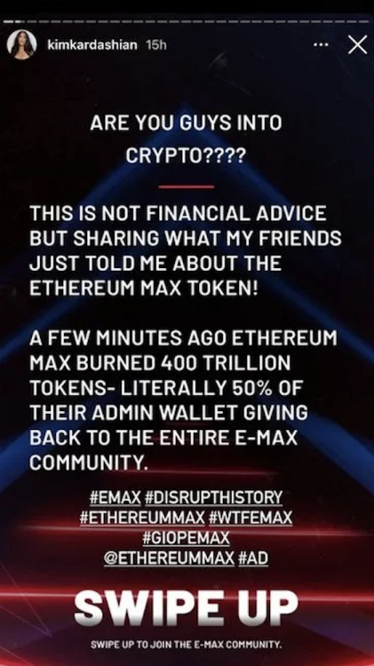 Kim Kardashian crypto post