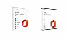 Microsoft Office Home & Business for Mac 2021 and Microsoft Office Professional 2021 for Windows on a white background.