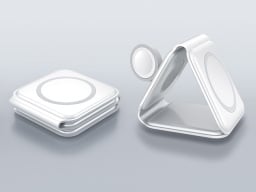 MagStack Foldable 3-in-1 Wireless Charging Station with Floating Stand on a grey background.