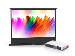 Watch from Anywhere Bundle: Wemax Go Projector and 40" Portable Screen on a white background.