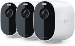 three white home security cameras