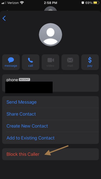 iPhone block caller screen
