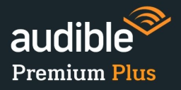 audible premium plus logo with white and orange font