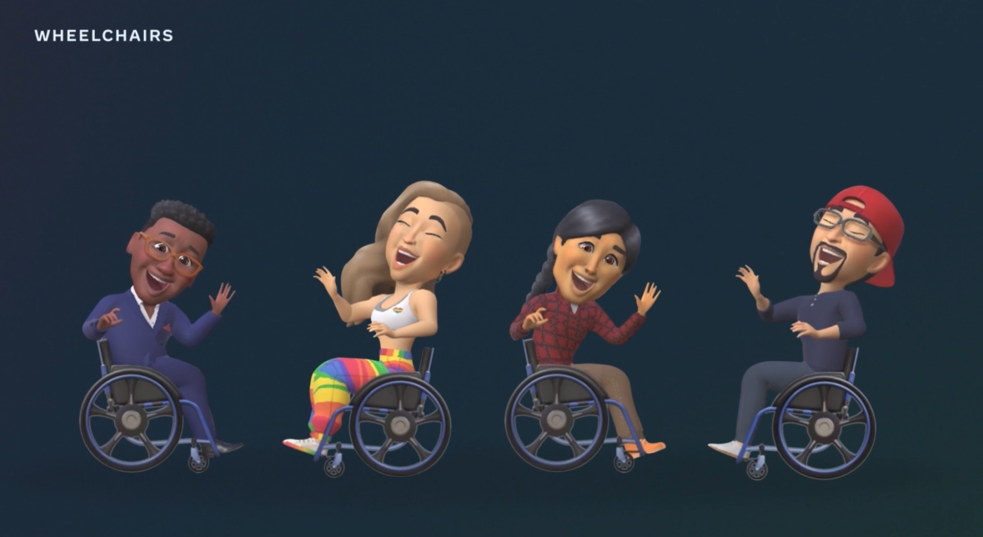 Four smiling people in wheelchairs as avatars.