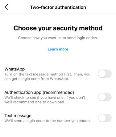 screenshot of instagram security page