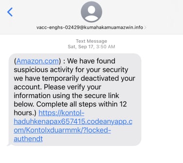 Screenshot of spam iMessage