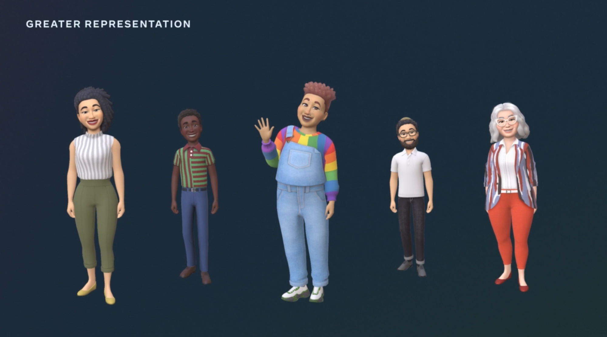 Five people standing as avatars